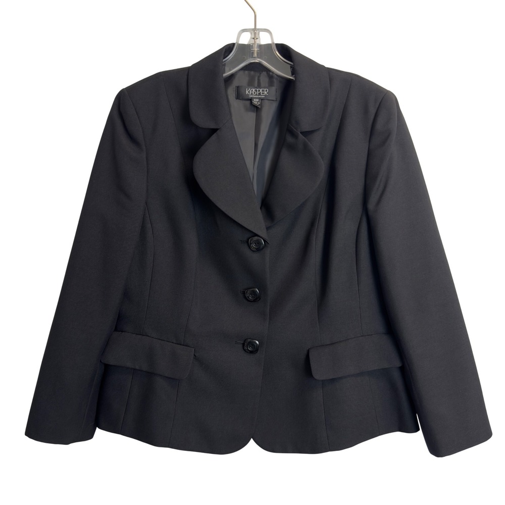Kasper Separates Black Blazer Petite 12P Rounded Lapel 3 Button Lined Jacket